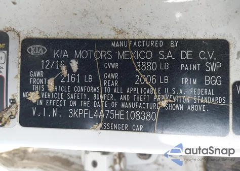 2017 Kia Forte Lx from USA, damaged, VIN 3KPFL4A75HE108380